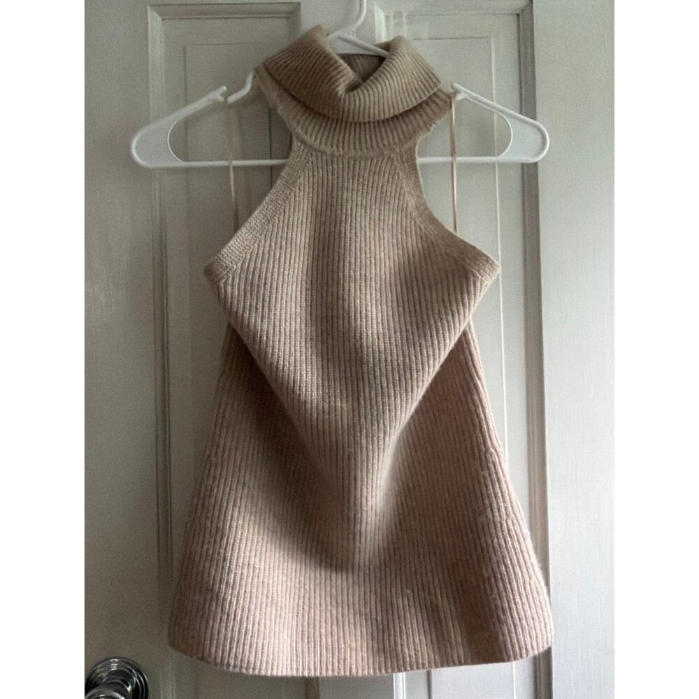 Reiss Size Small Beige Sleeveless Turtle Neck Cashmere Sweater